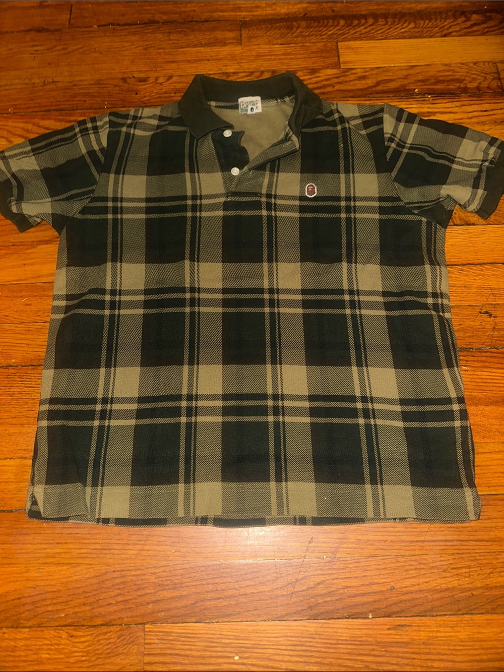 Vintage BAPE A Bathing Ape Plaid Polo Shirt Made in Japan Size S